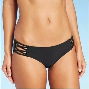 NEW XHILARATION Black Strappy Lattice Side Cheeky Bikini Swimsuit Bottoms Sz: XL